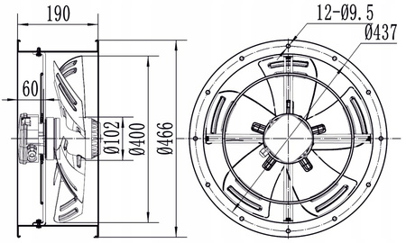 Wentylator przemysłowy kanałowy fi 400 w. 3950 m3/h YWF-4E-400B-102/47T