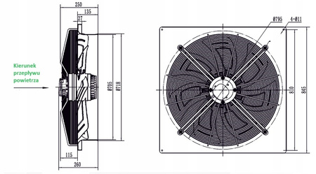 Wentylator przemysłowy ścienny wyciągowy 710 mm + Żaluzja