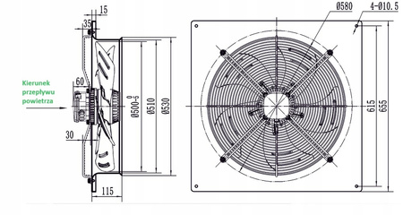 Wentylator przemysłowy wyciągowy 500 mm + Żaluzja
