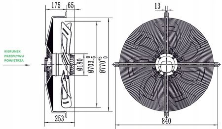 Wentylator przemysłowy osiowy 710 mm tłoczący YWF-6D-710B