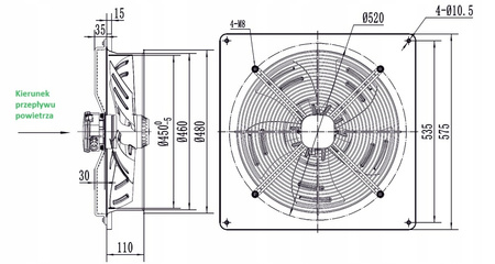 Wentylator przemysłowy wyciągowy 450 mm wyd. 5365m3