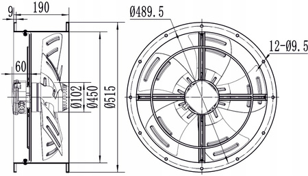 Wentylator przemysłowy kanałowy fi 450 w. 5000 m3/h YWF-4E-450B-102/60T